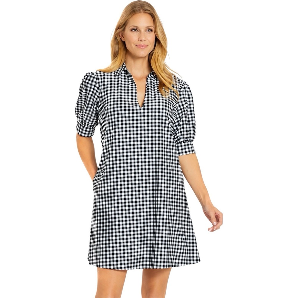 Jude Connally Emerson Dress Black Gingham Jude Cloth Pockets USA Made Sz L